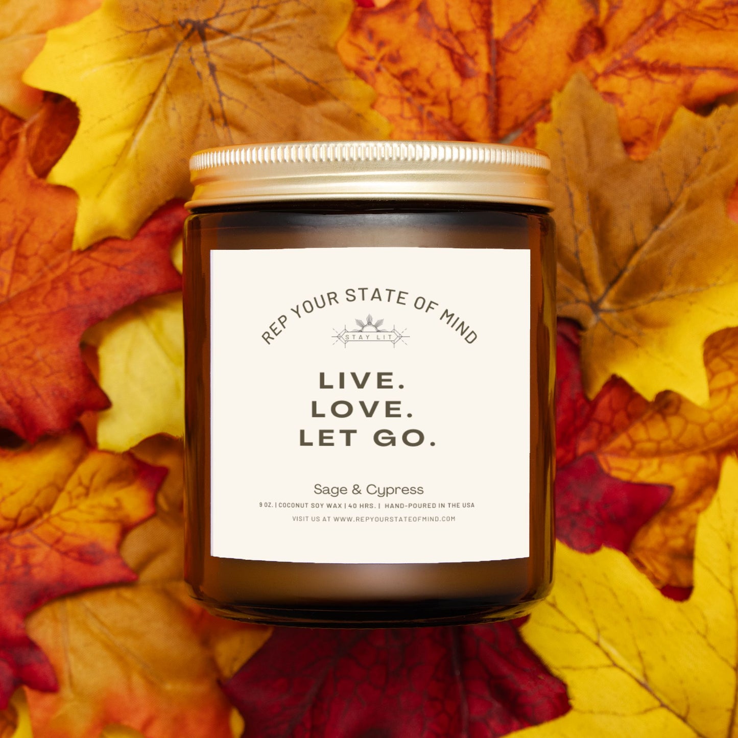 Live. Love. Let Go. Candle in Sage & Cypress