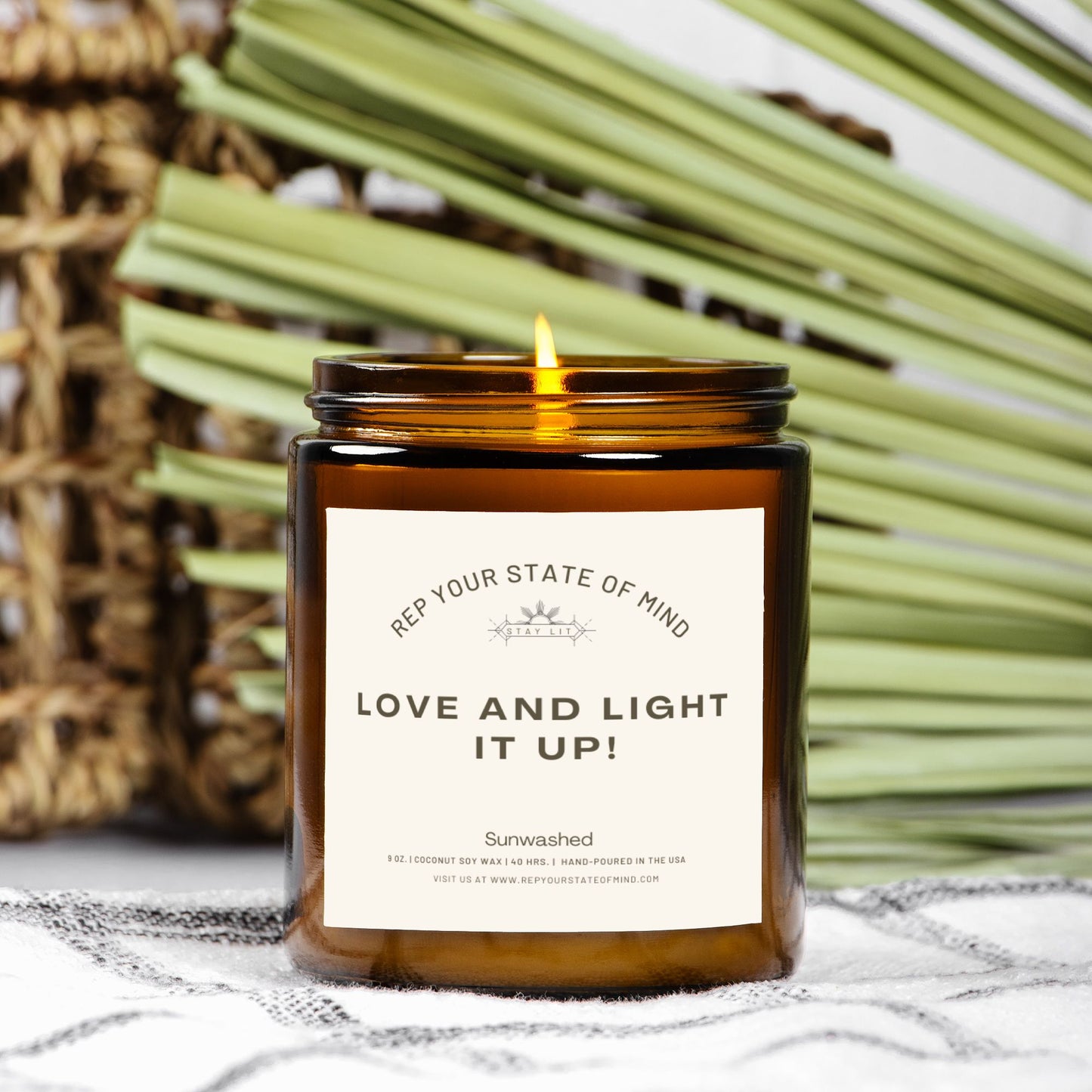 Love and Light It Up. Candle in Sunwashed