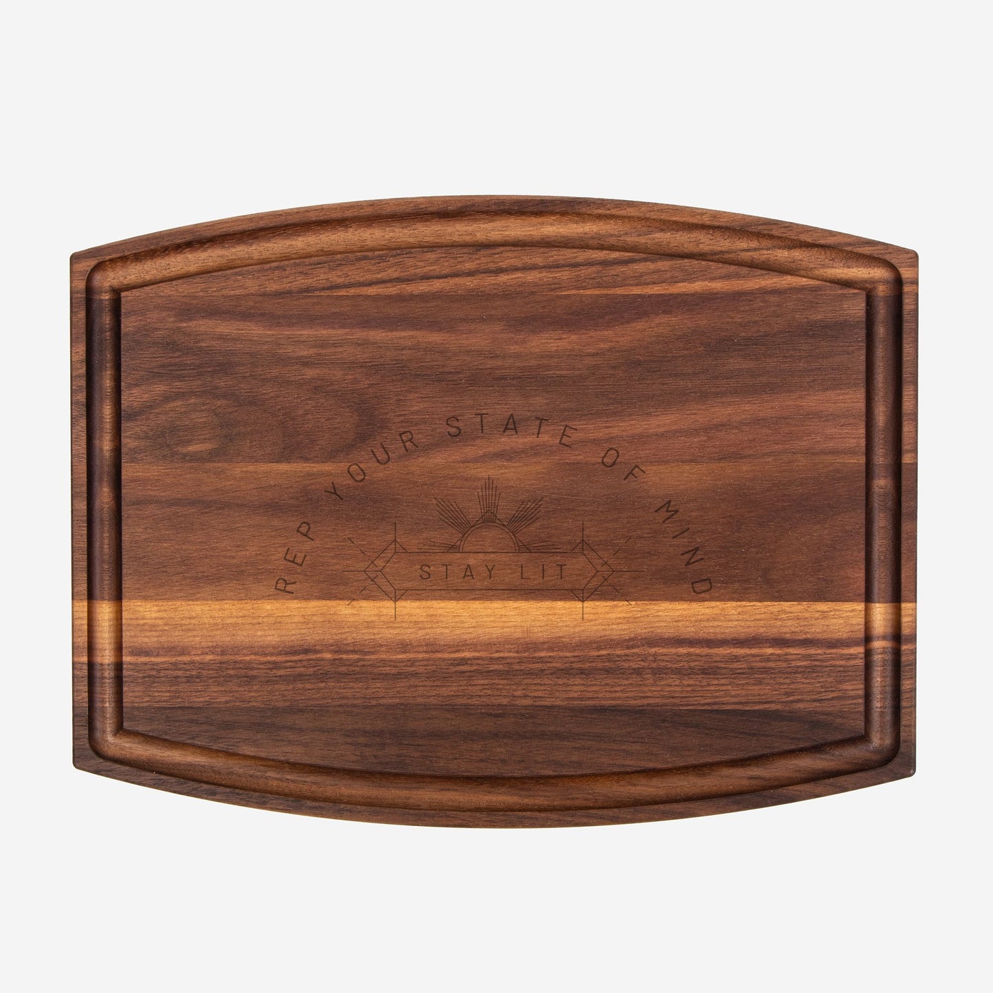 Stay Lit Signature Arched Wood Service Board with Groove - 12" x 9"