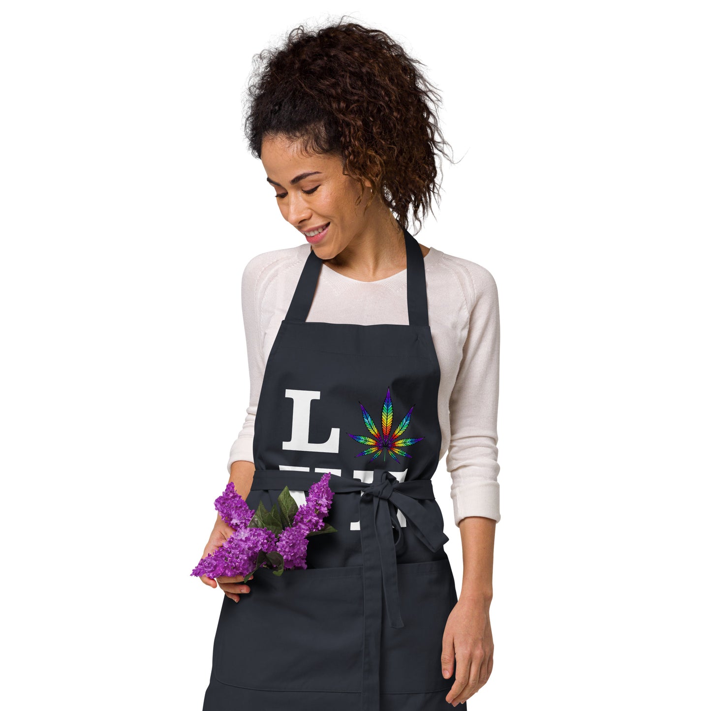 Printed Rainbow Leaf LOVE Organic cotton apron