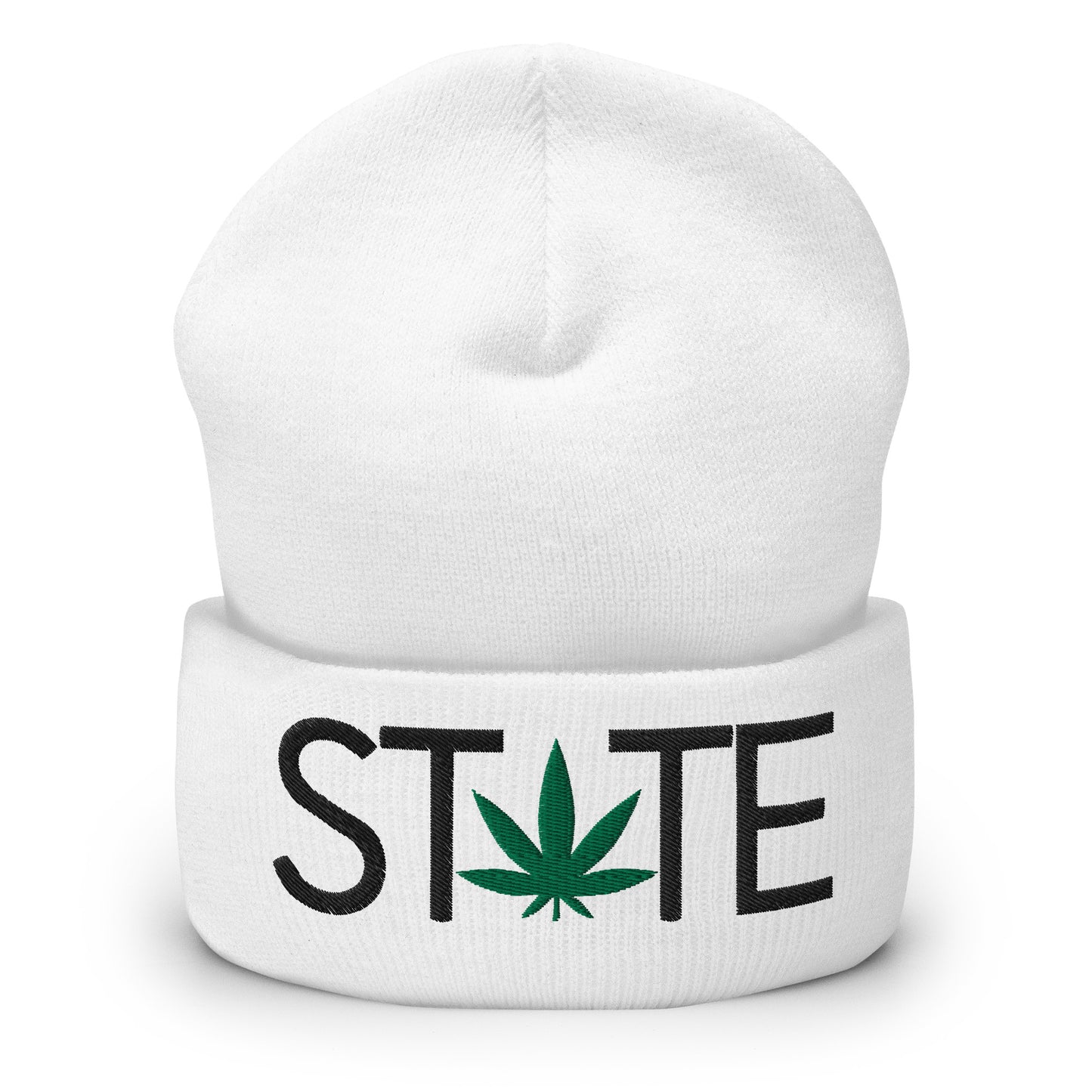 White State of Mind Leaf Cuffed Beanie Marijuana Pot Weed Advocacy