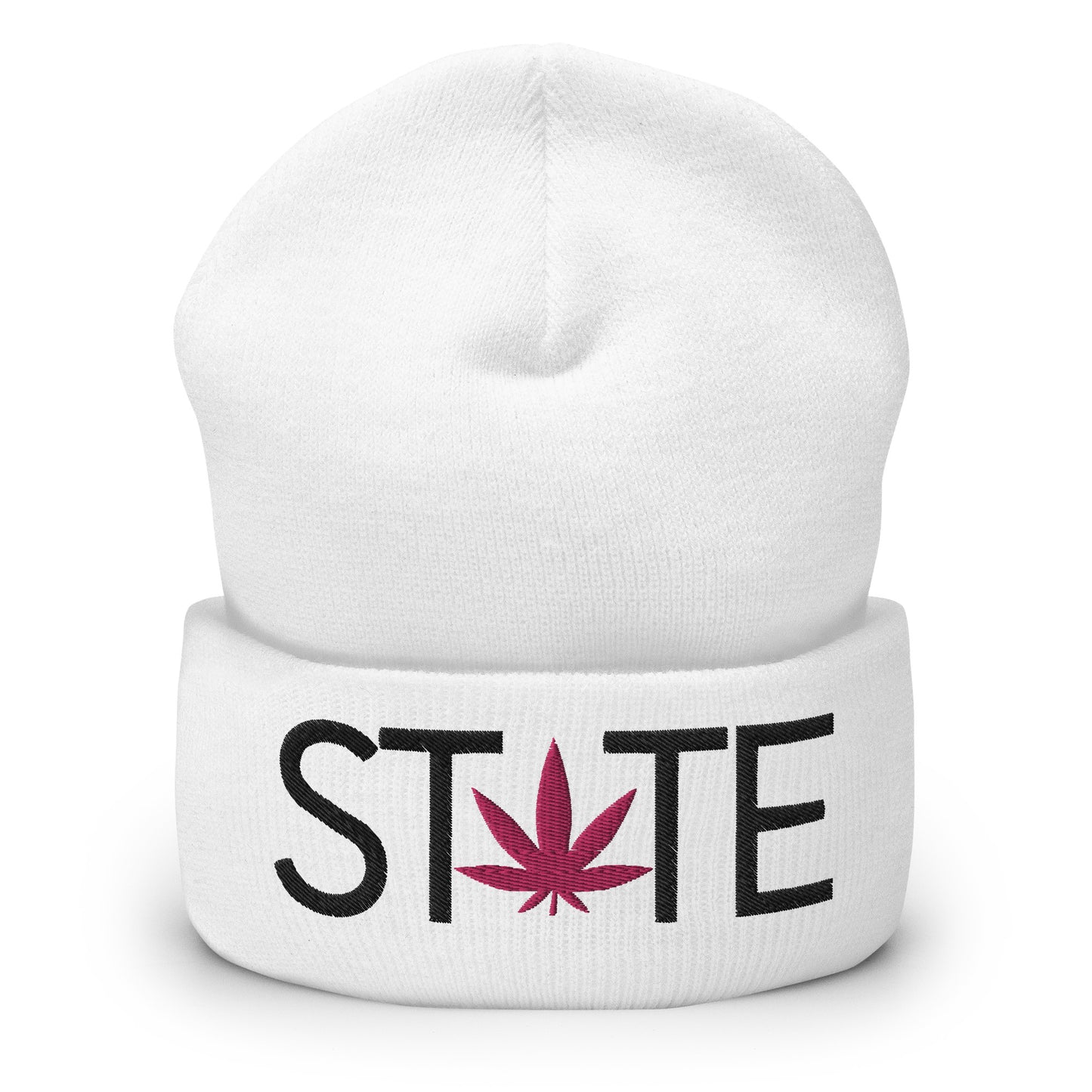 White State of Mind Leaf Cuffed Beanie Marijuana Pot Weed Advocacy