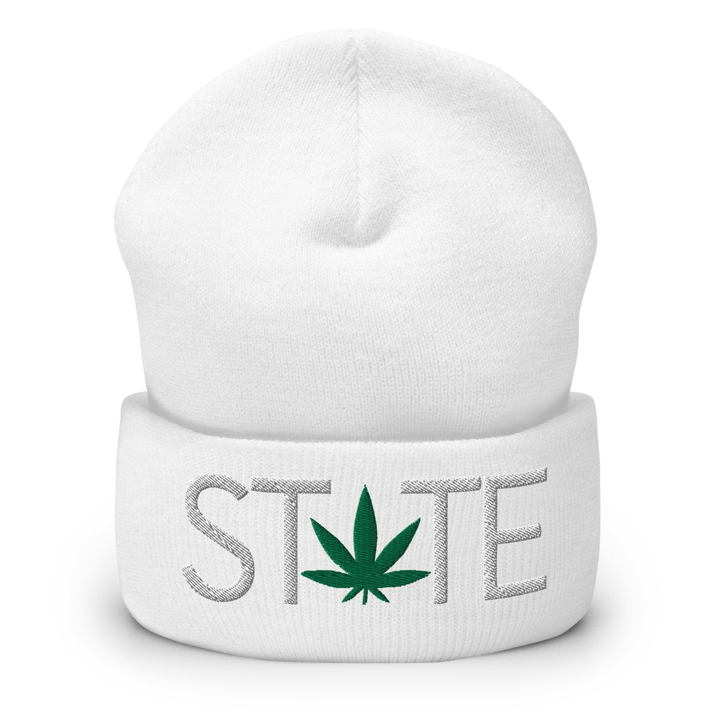White State of Mind Leaf Cuffed Beanie Marijuana Pot Weed Advocacy