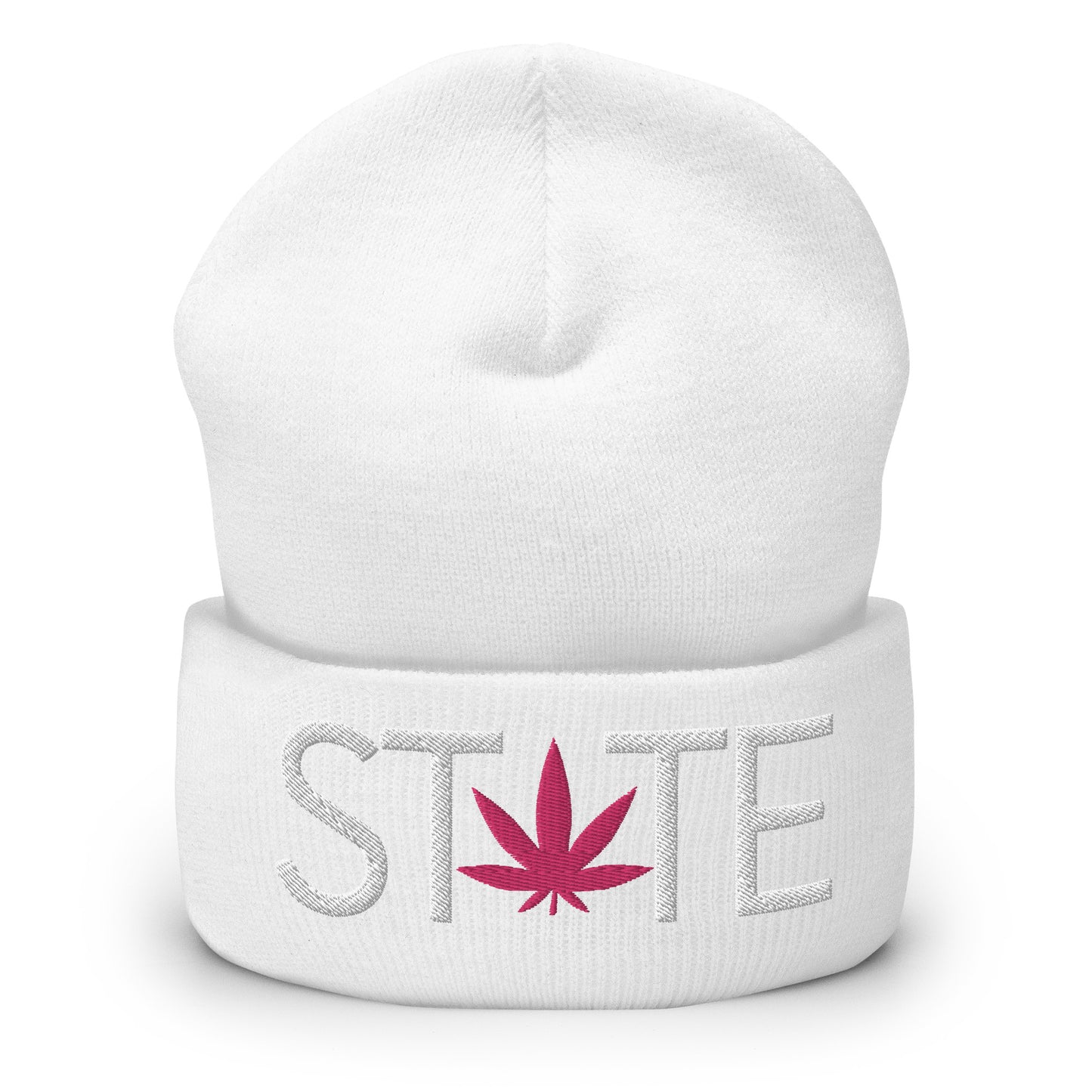 White State of Mind Leaf Cuffed Beanie Marijuana Pot Weed Advocacy