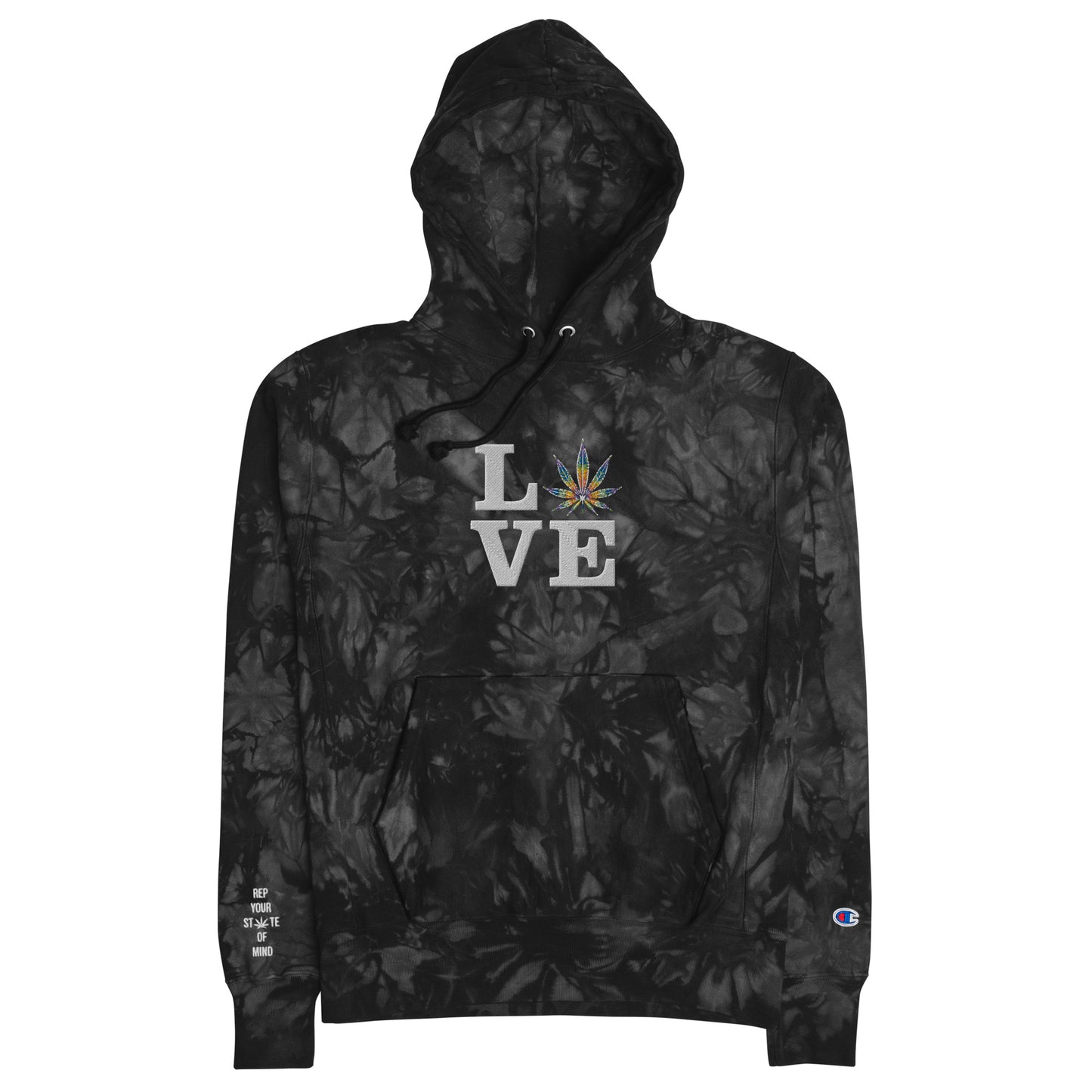 Love Rainbow Leaf Embroidered Unisex Champion tie-dye hoodie