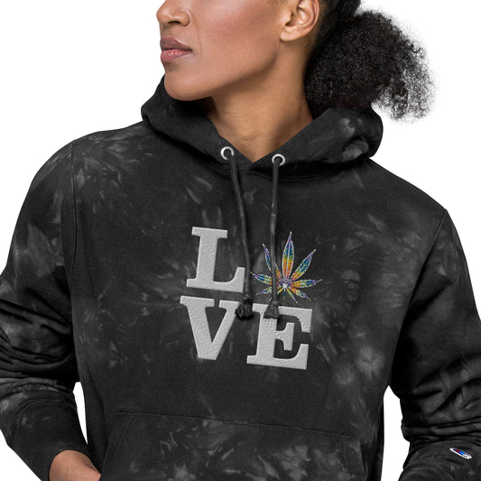 Love Rainbow Leaf Embroidered Unisex Champion tie-dye hoodie