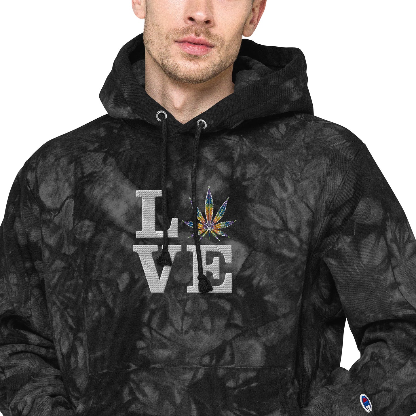 Love Rainbow Leaf Embroidered Unisex Champion tie-dye hoodie
