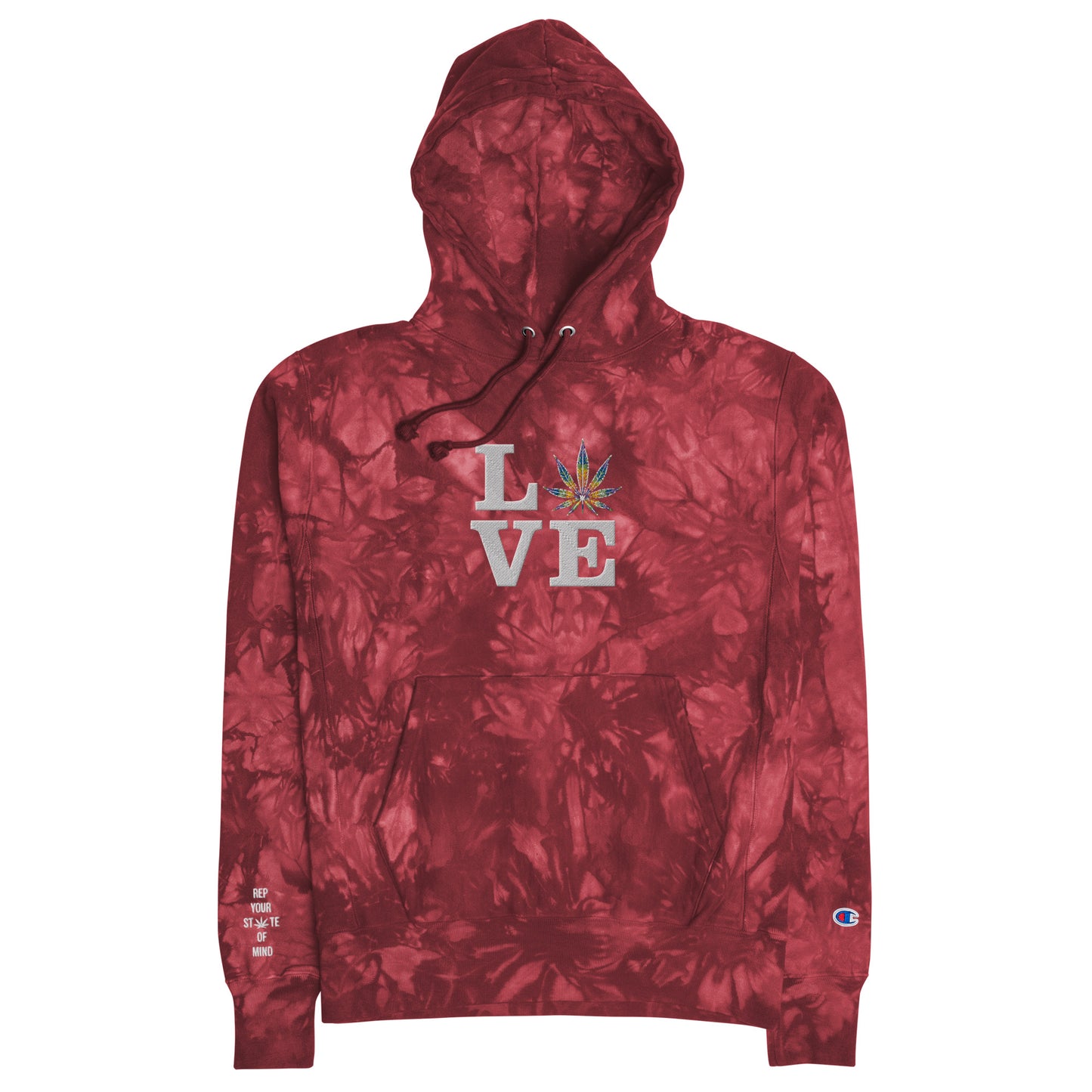 Love Rainbow Leaf Embroidered Unisex Champion tie-dye hoodie
