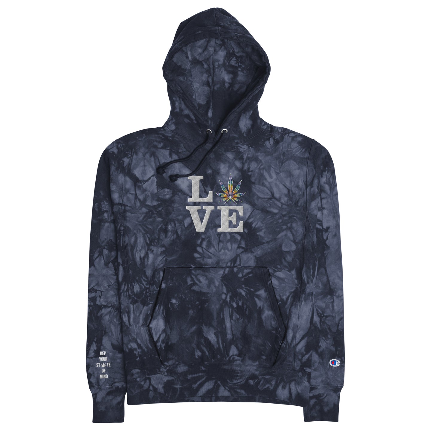 Love Rainbow Leaf Embroidered Unisex Champion tie-dye hoodie