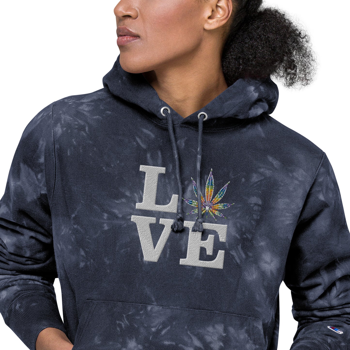 Love Rainbow Leaf Embroidered Unisex Champion tie-dye hoodie