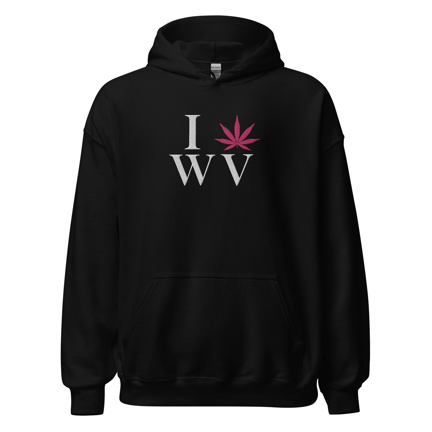 Embroidered I Pink Leaf WV West Virginia USA Unisex Hoodie Cannabis Marijuana Pot Weed Advocacy