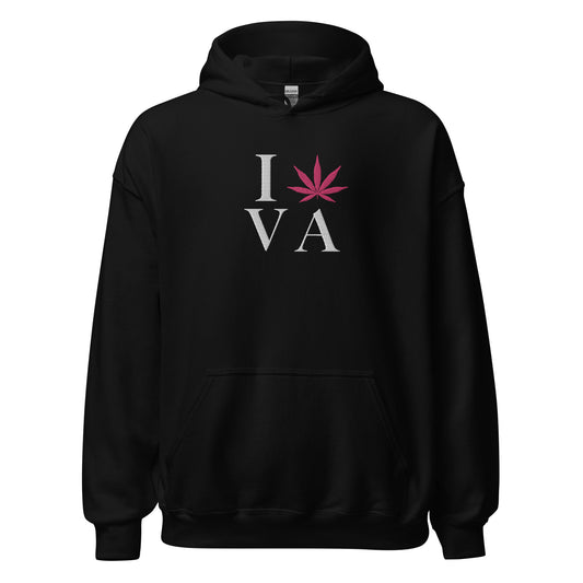 Embroidered I Pink Leaf VA Virginia USA Unisex Hoodie Cannabis Marijuana Pot Weed Advocacy