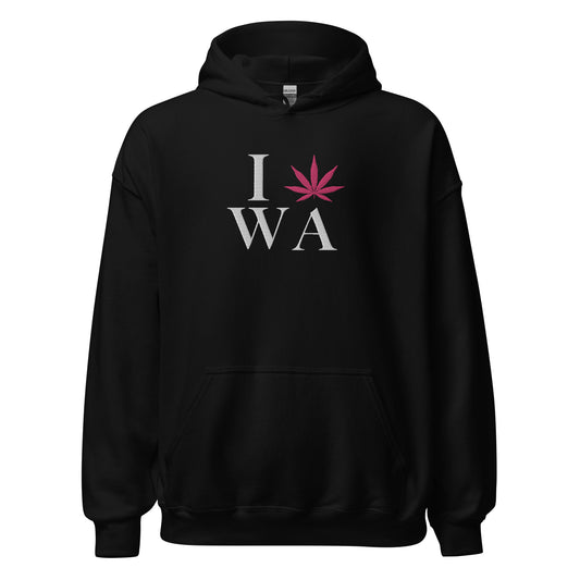 Embroidered I Pink Leaf WA Washington USA Unisex Hoodie Cannabis Marijuana Pot Weed Advocacy