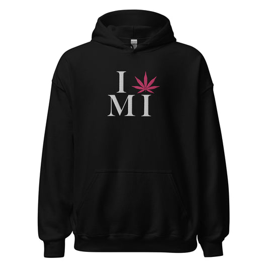 Embroidered I Pink Leaf MI Michigan USA Unisex Hoodie Cannabis Marijuana Pot Weed Advocacy
