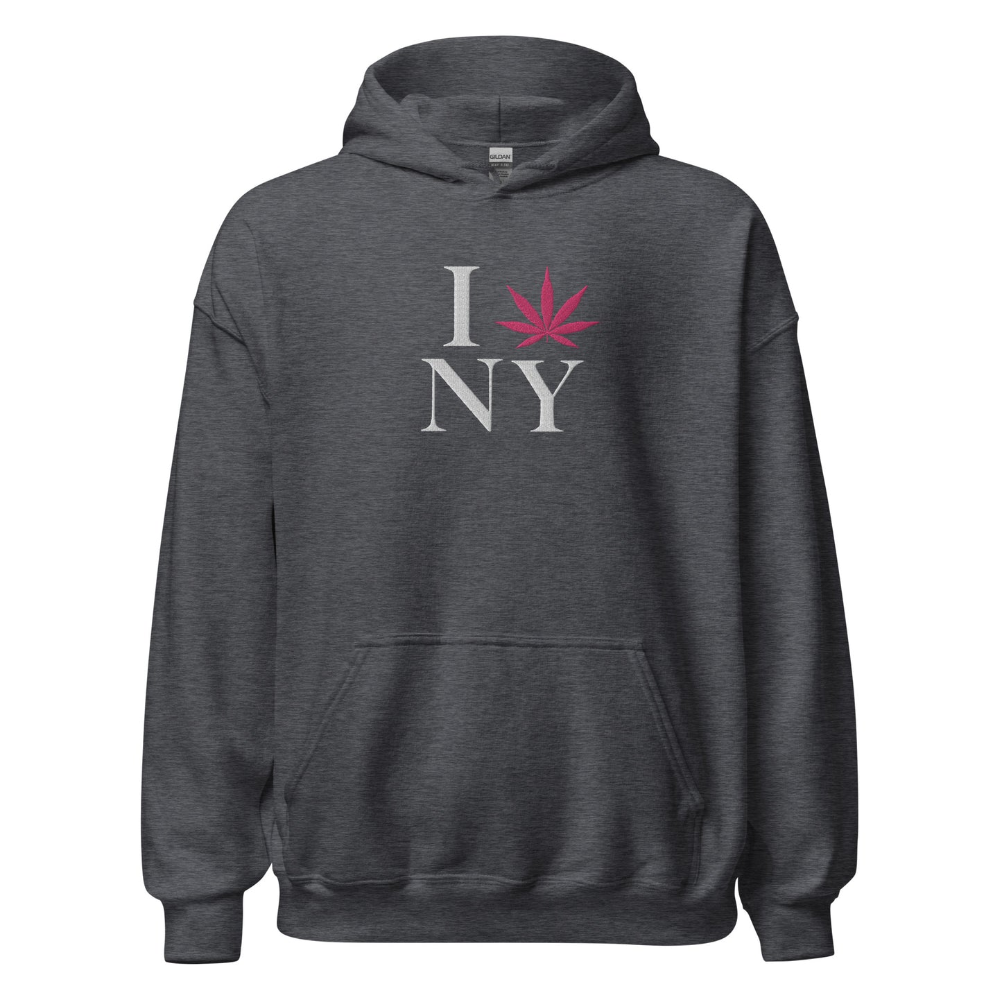 Embroidered I Pink Leaf NY New York USA Unisex Hoodie Cannabis Marijuana Pot Weed Advocacy