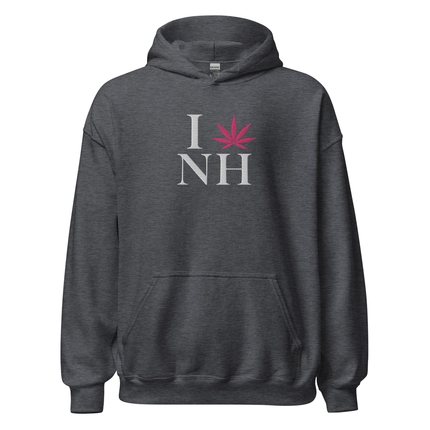 Embroidered I Pink Leaf NH New Hampshire USA Unisex Hoodie Cannabis Marijuana Pot Weed Advocacy