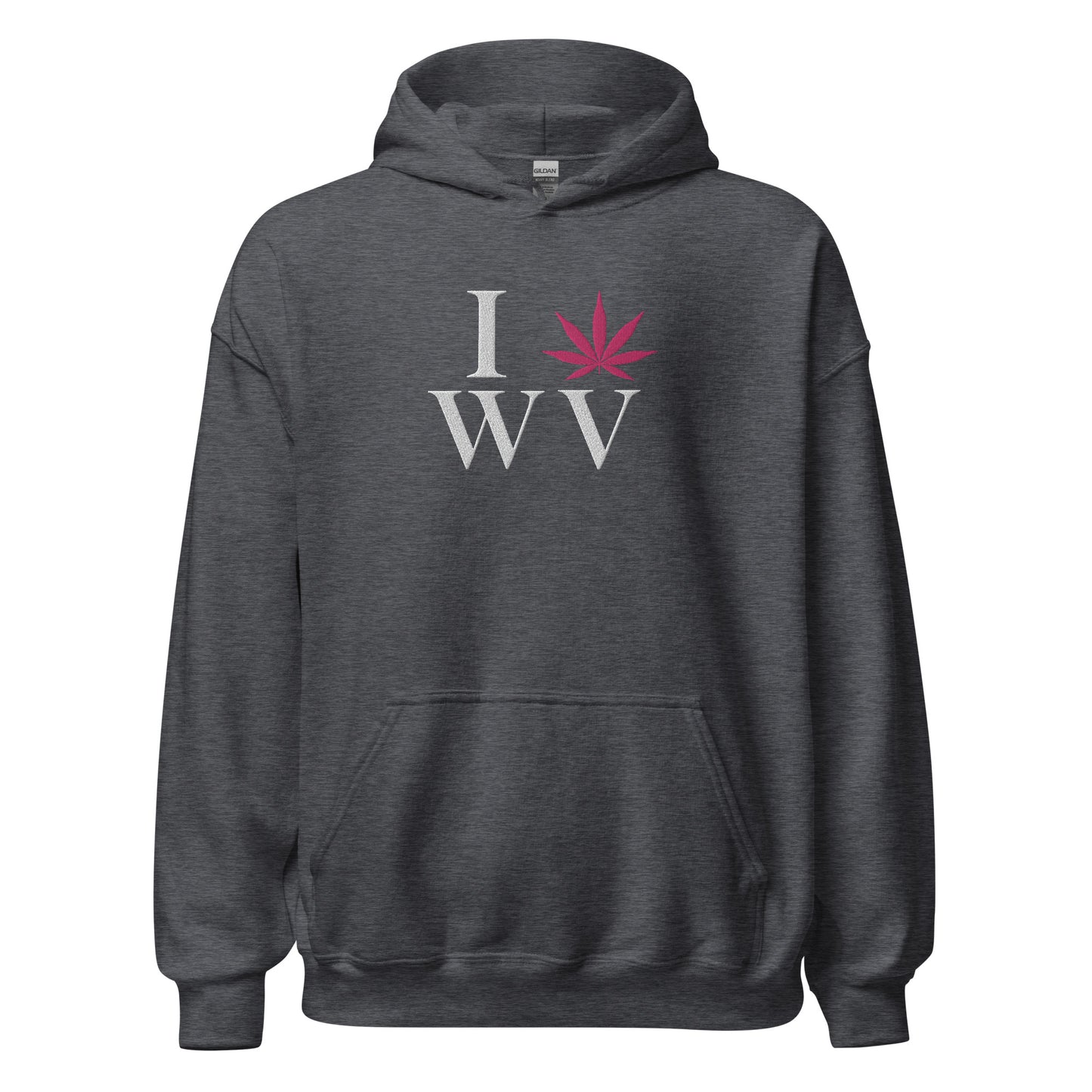 Embroidered I Pink Leaf WV West Virginia USA Unisex Hoodie Cannabis Marijuana Pot Weed Advocacy
