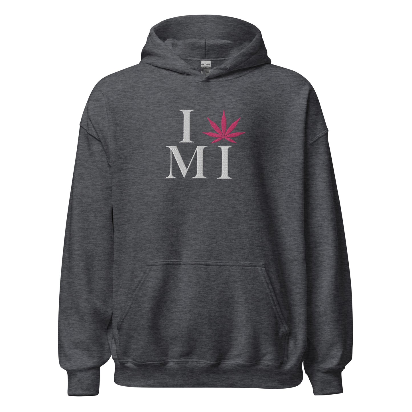 Embroidered I Pink Leaf MI Michigan USA Unisex Hoodie Cannabis Marijuana Pot Weed Advocacy