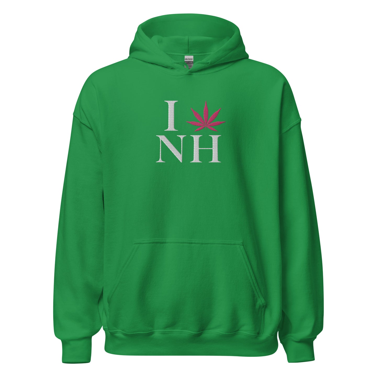 Embroidered I Pink Leaf NH New Hampshire USA Unisex Hoodie Cannabis Marijuana Pot Weed Advocacy