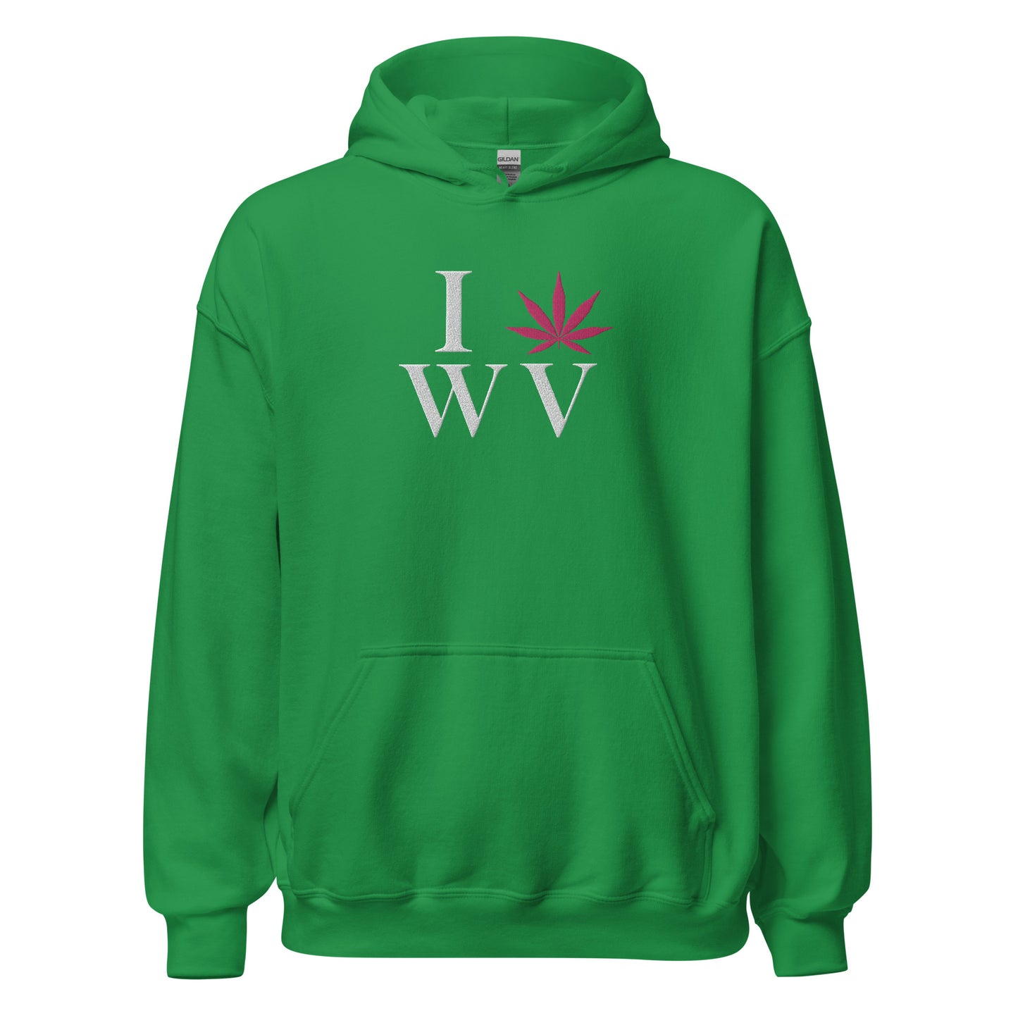 Embroidered I Pink Leaf WV West Virginia USA Unisex Hoodie Cannabis Marijuana Pot Weed Advocacy