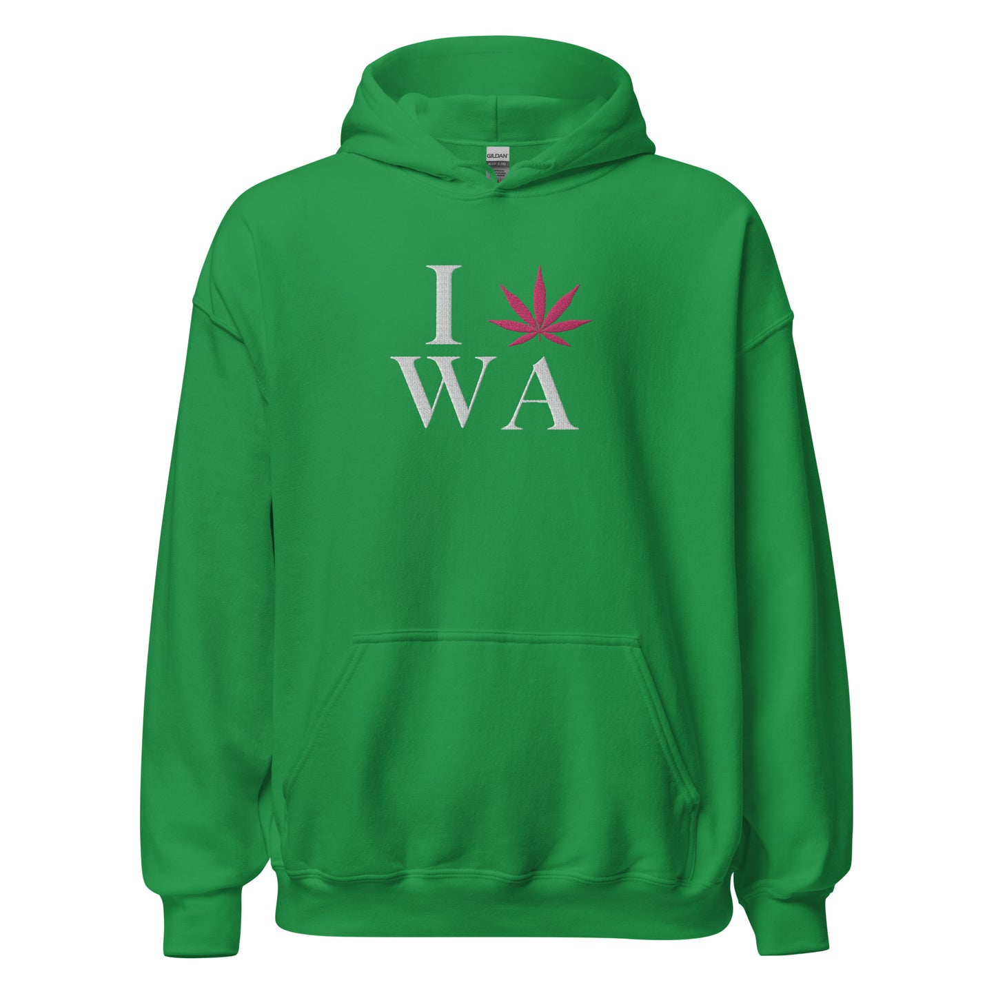Embroidered I Pink Leaf WA Washington USA Unisex Hoodie Cannabis Marijuana Pot Weed Advocacy