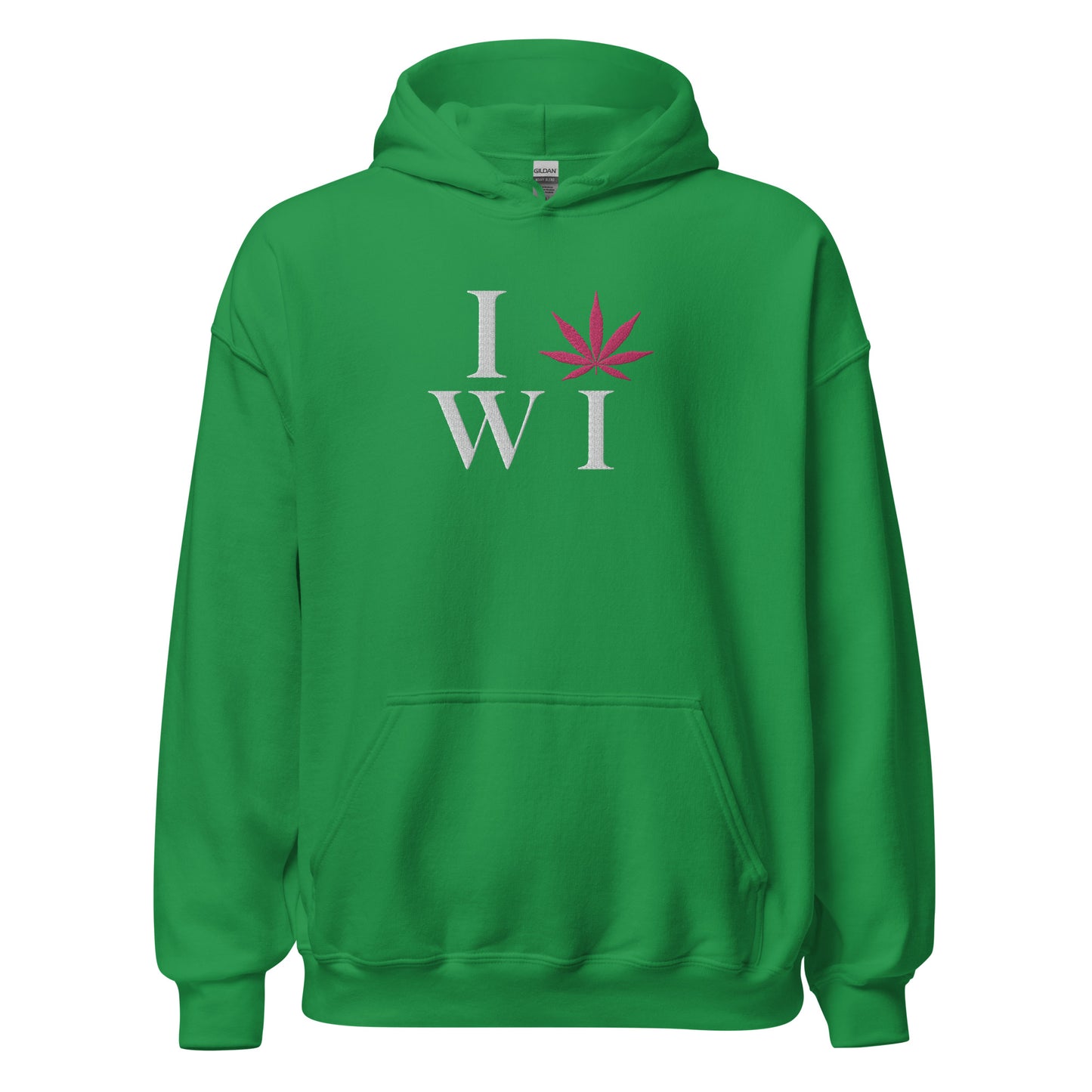 Embroidered I Pink Leaf WI Wisconsin USA Unisex Hoodie Cannabis Marijuana Pot Weed Advocacy