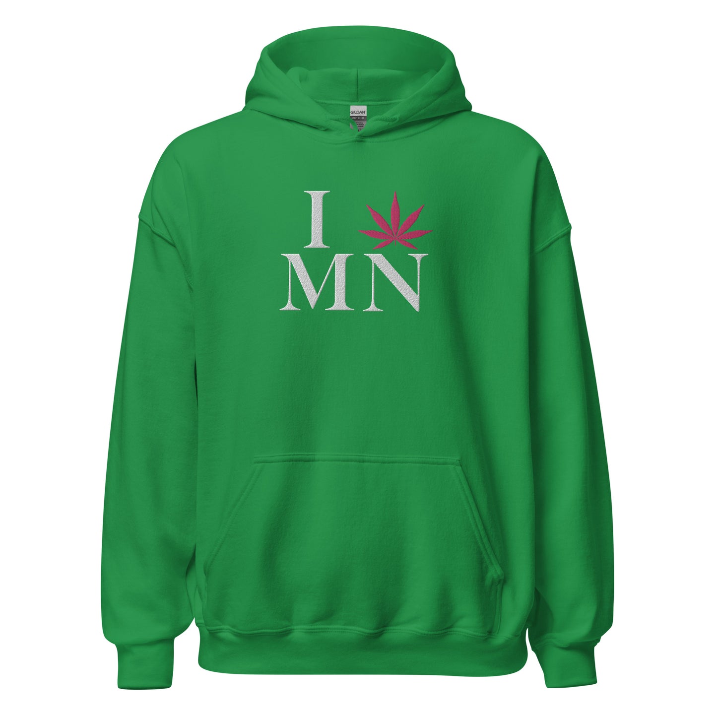 Embroidered I Pink Leaf MN Minnesota USA Unisex Hoodie Cannabis Marijuana Pot Weed Advocacy