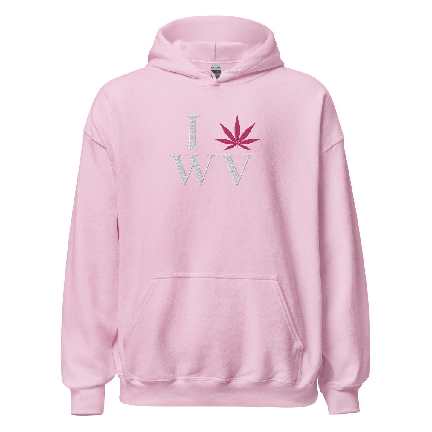 Embroidered I Pink Leaf WV West Virginia USA Unisex Hoodie Cannabis Marijuana Pot Weed Advocacy