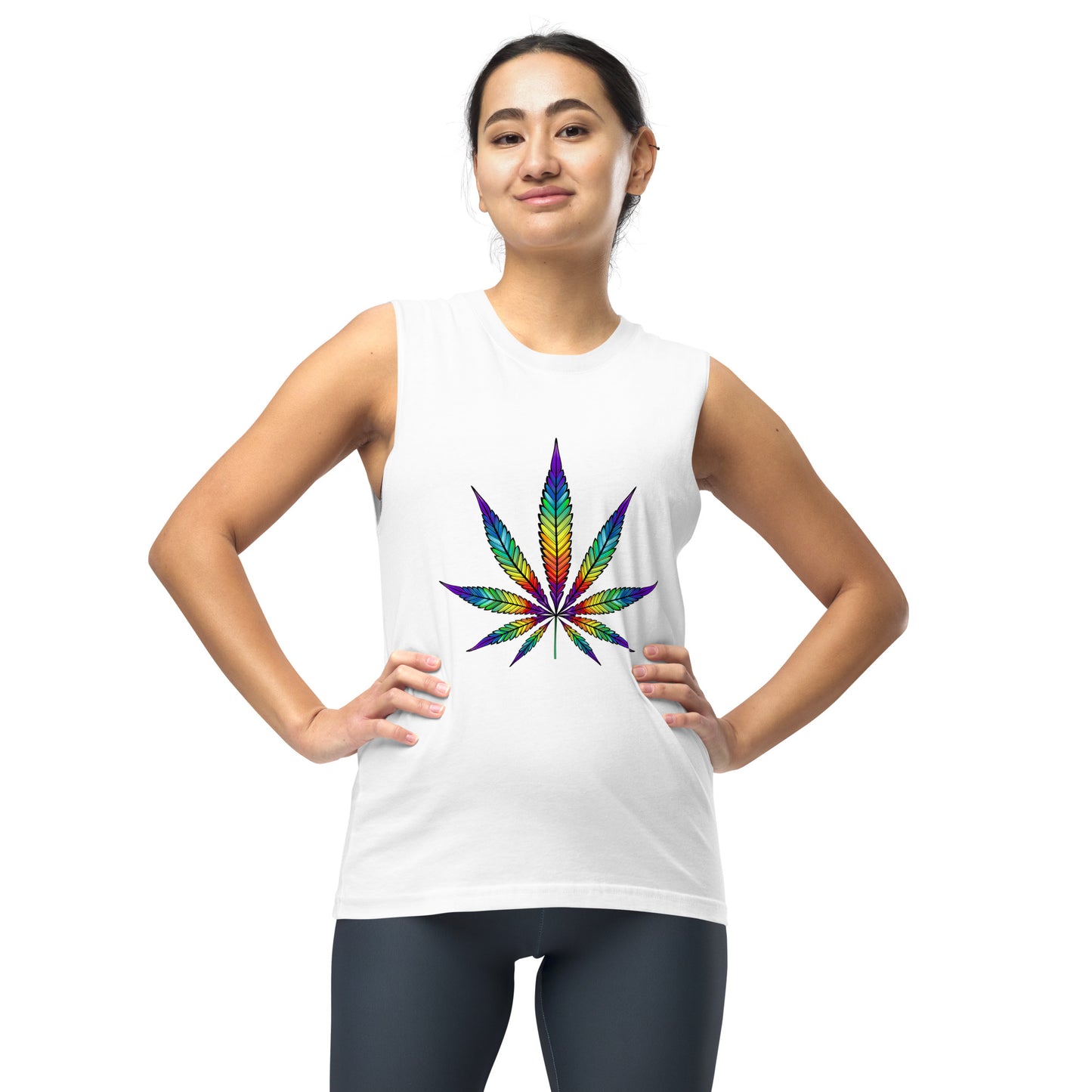 Rainbow Leaf Rep Your State of Mind Muscle Shirt Cannabis Marijuana Pot Weed Advocacy