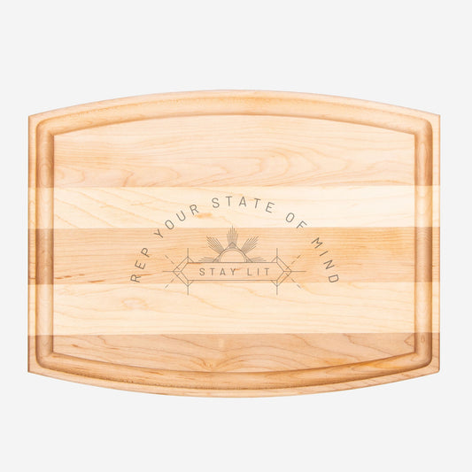 Stay Lit Signature Arched Wood Service Board with Groove - 12" x 9"