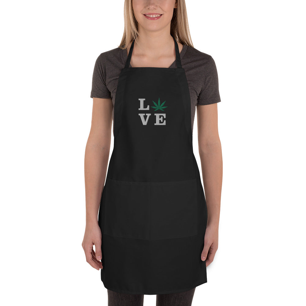 Green Leaf LOVE Embroidered Apron