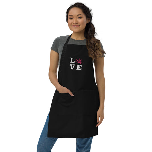 Pink Leaf LOVE Embroidered Apron