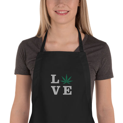 Green Leaf LOVE Embroidered Apron