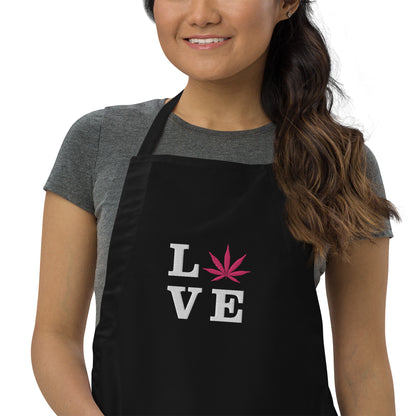 Pink Leaf LOVE Embroidered Apron