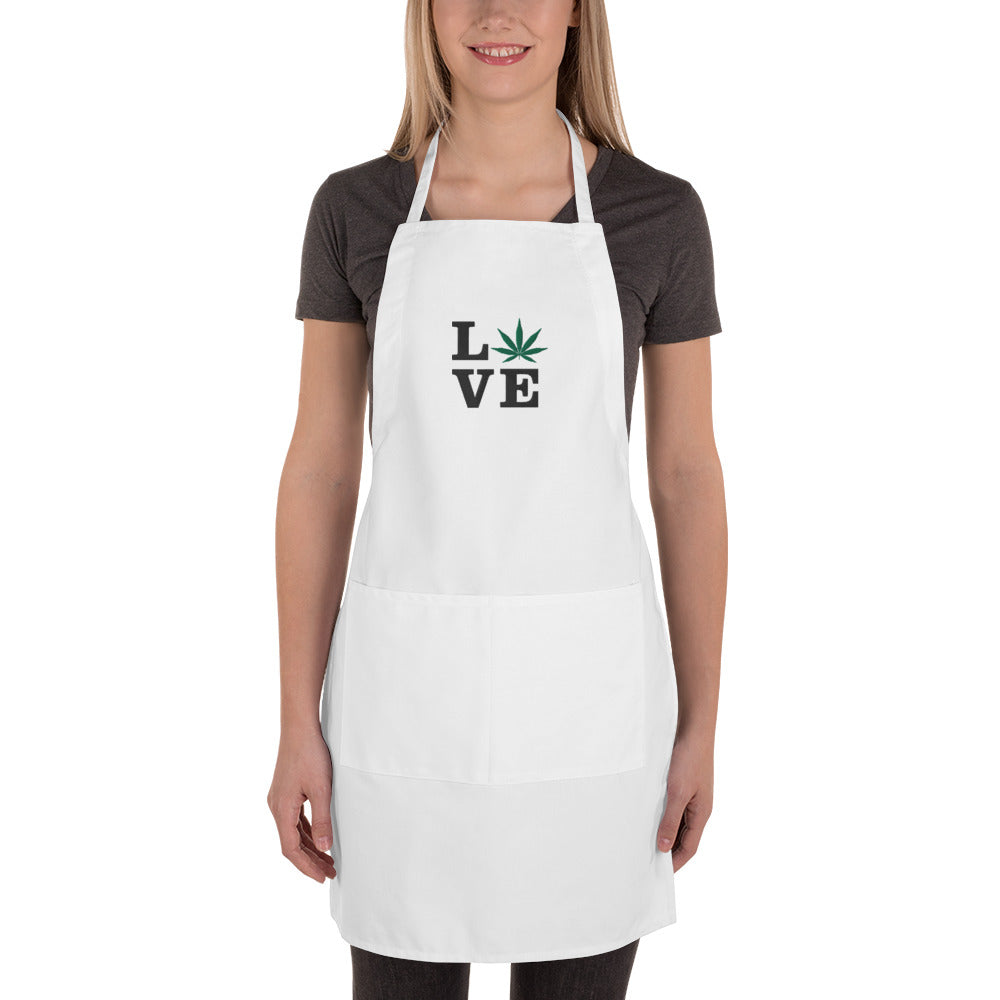 Green Leaf LOVE Embroidered Apron