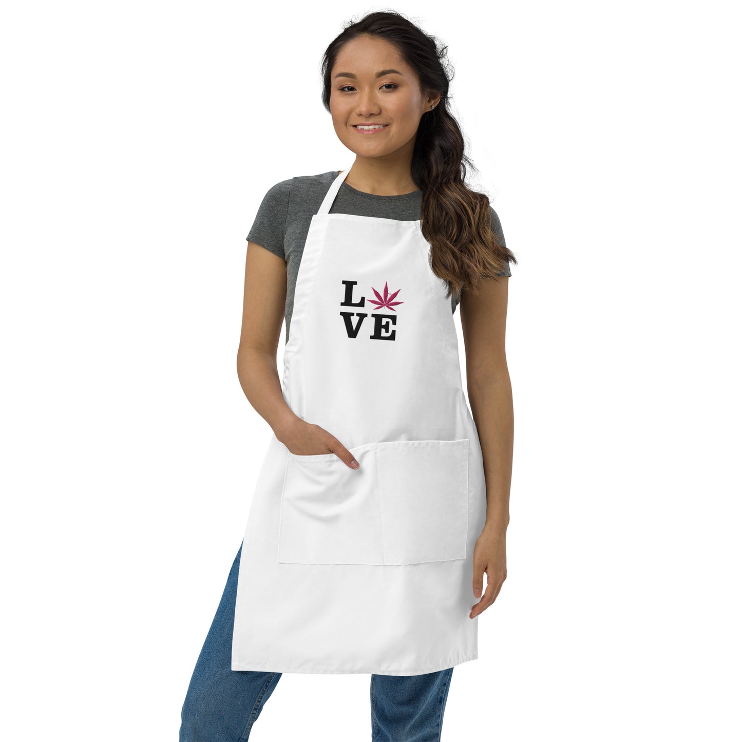 Pink Leaf LOVE Embroidered Apron