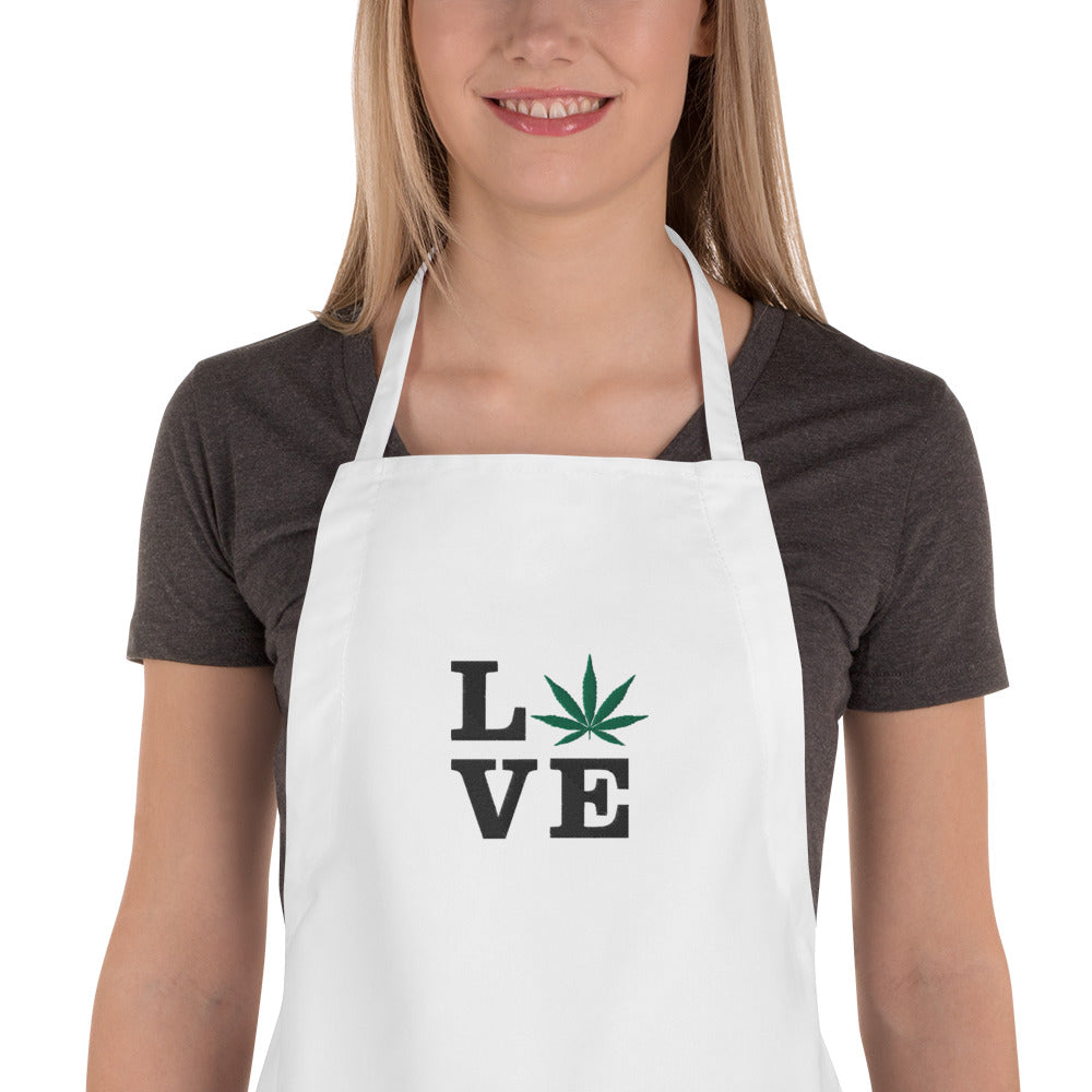 Green Leaf LOVE Embroidered Apron