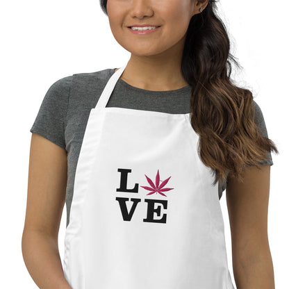 Pink Leaf LOVE Embroidered Apron