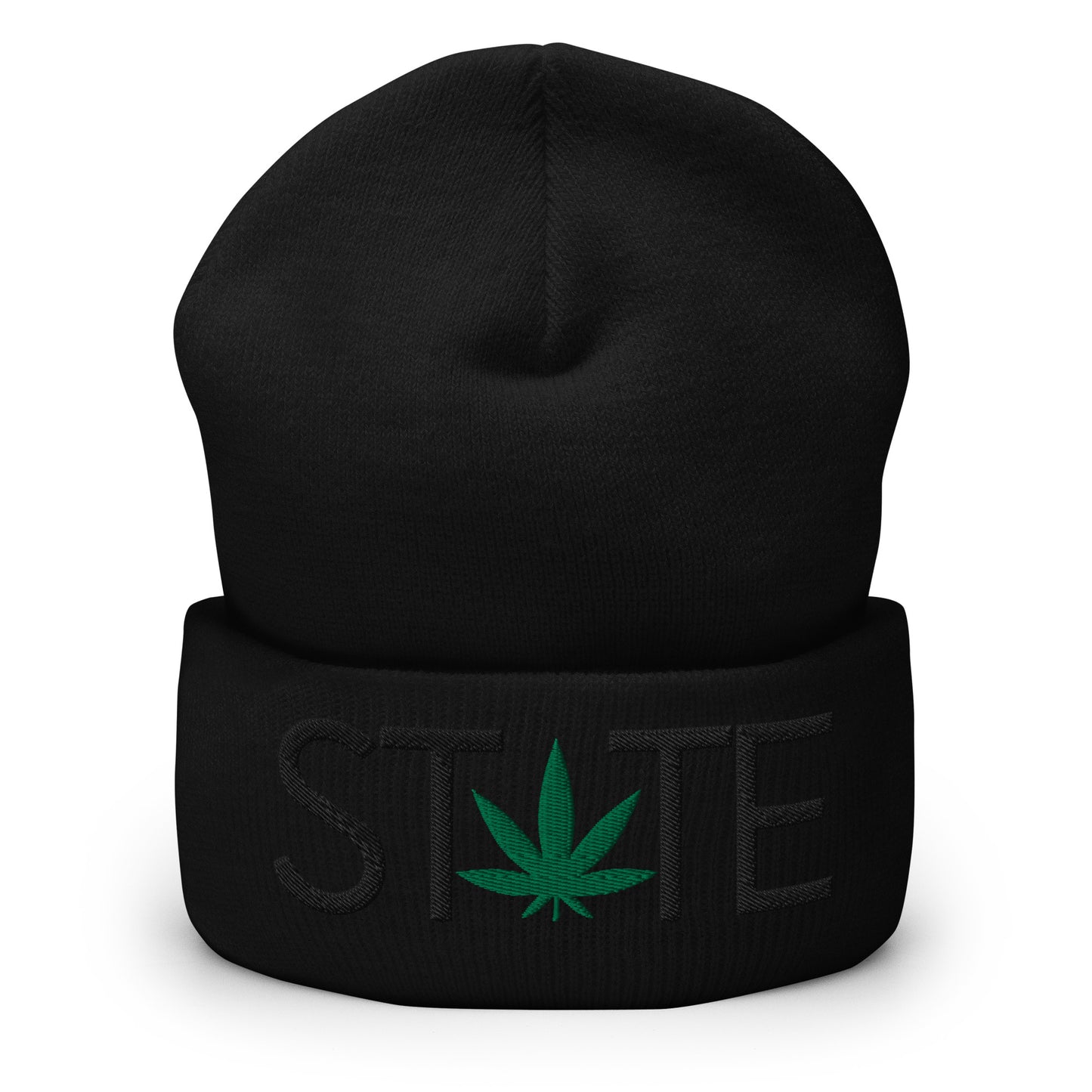 Black State of Mind Leaf Cuffed Beanie Hat Cannabis Marijuana Pot Weed Advocacy