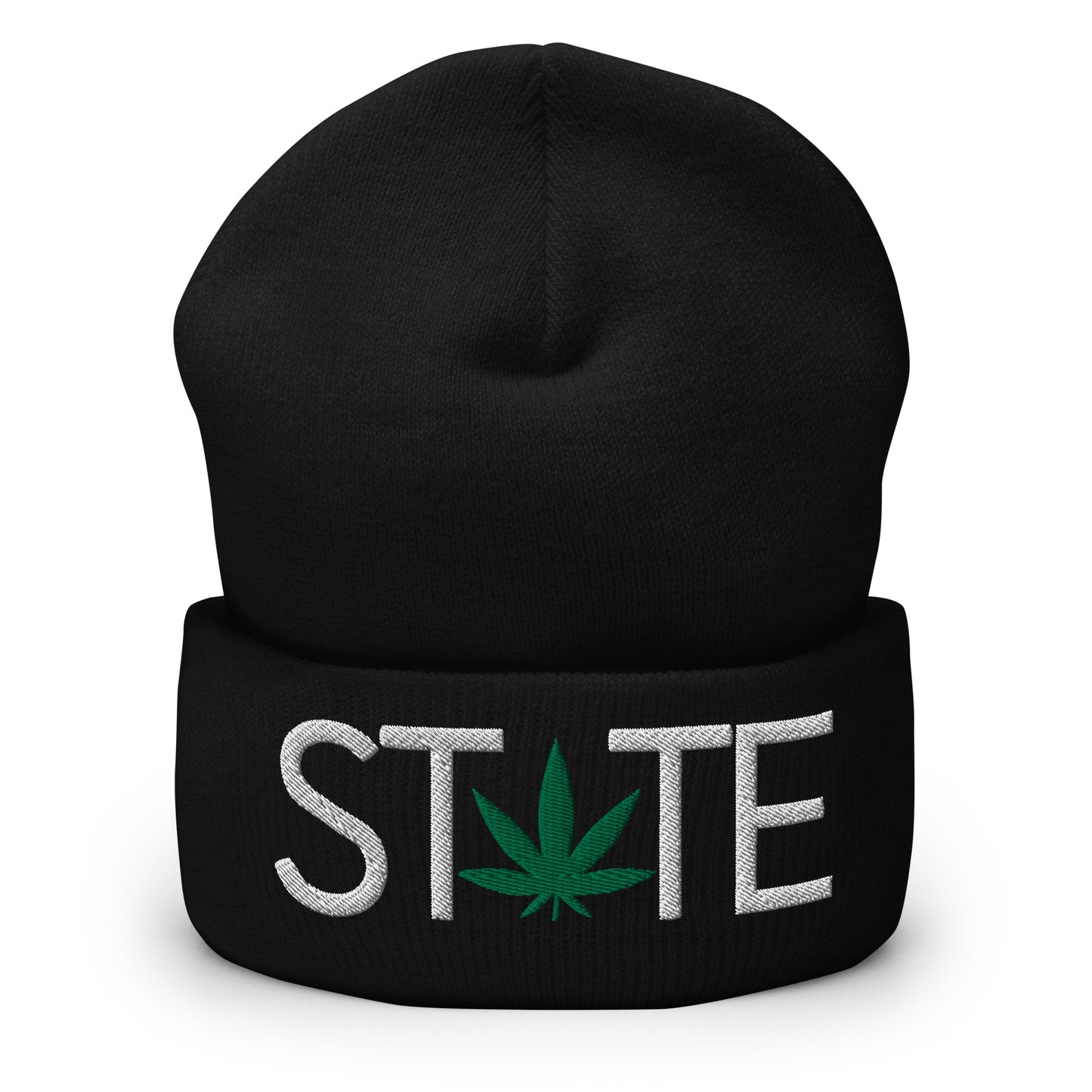 Black State of Mind Leaf Cuffed Beanie Hat Cannabis Marijuana Pot Weed Advocacy