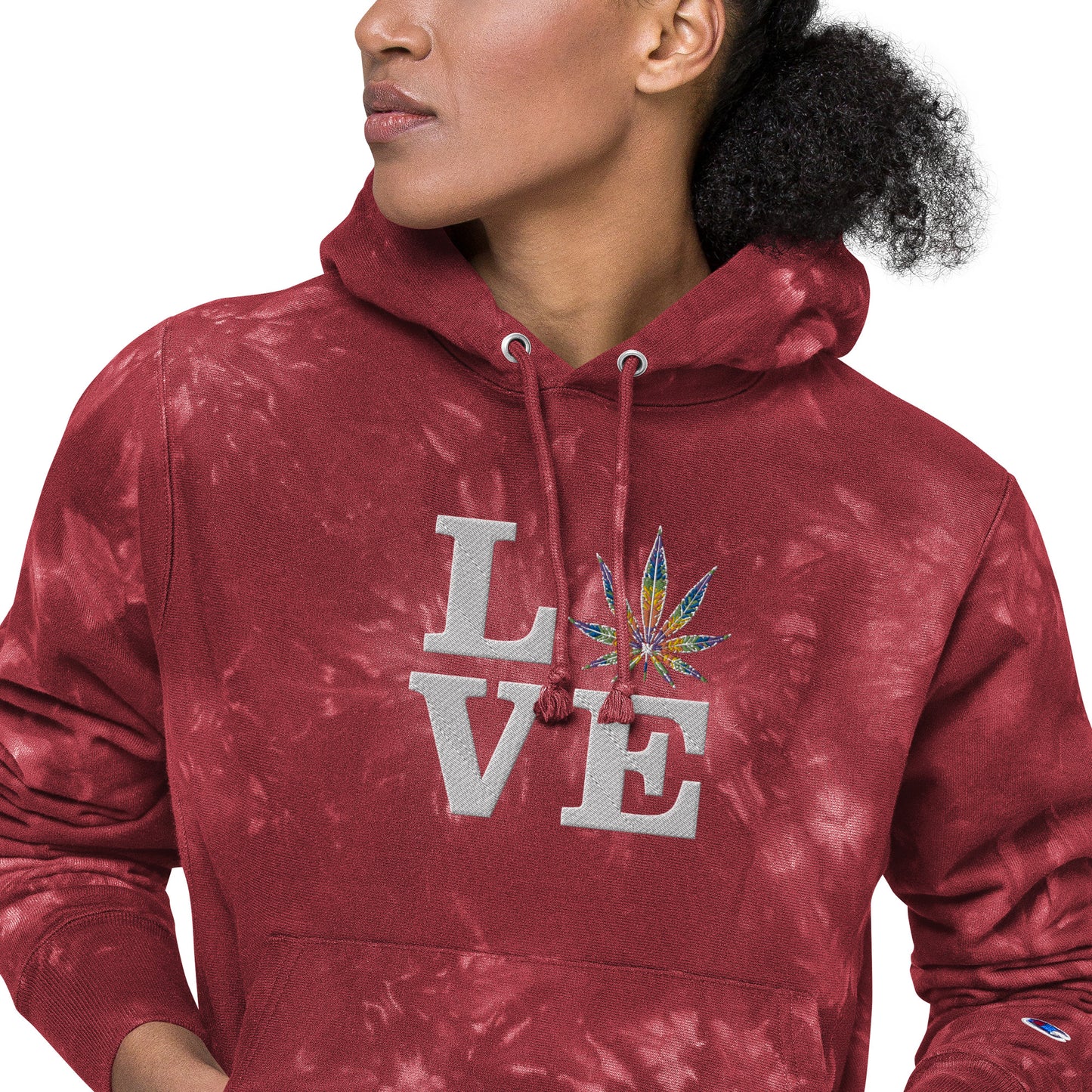 Love Rainbow Leaf Embroidered Unisex Champion tie-dye hoodie