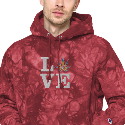 Love Rainbow Leaf Embroidered Unisex Champion tie-dye hoodie