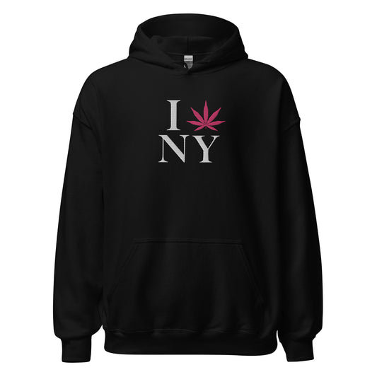 Embroidered I Pink Leaf NY New York USA Unisex Hoodie Cannabis Marijuana Pot Weed Advocacy