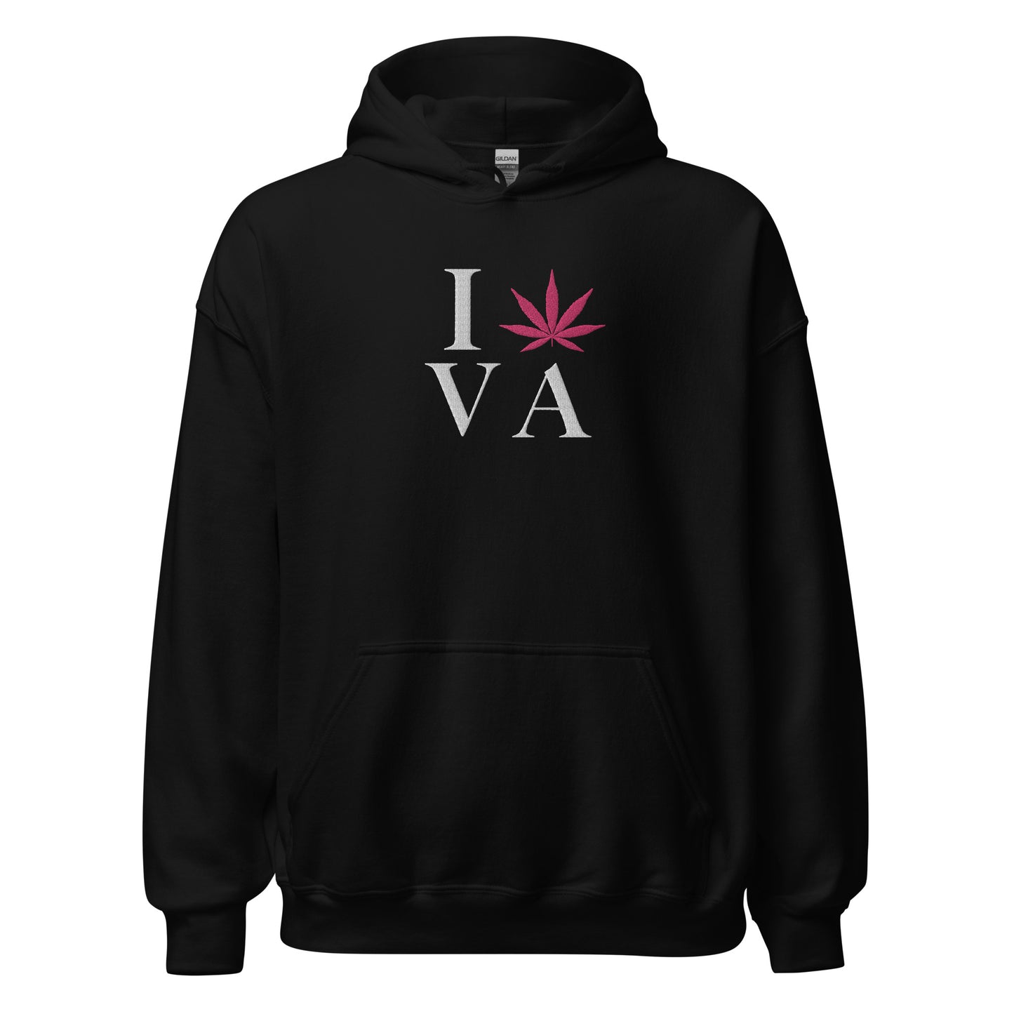 Embroidered I Pink Leaf VA Virginia USA Unisex Hoodie Cannabis Marijuana Pot Weed Advocacy