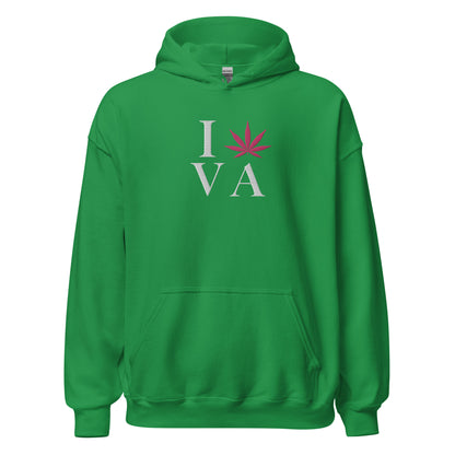 Embroidered I Pink Leaf VA Virginia USA Unisex Hoodie Cannabis Marijuana Pot Weed Advocacy