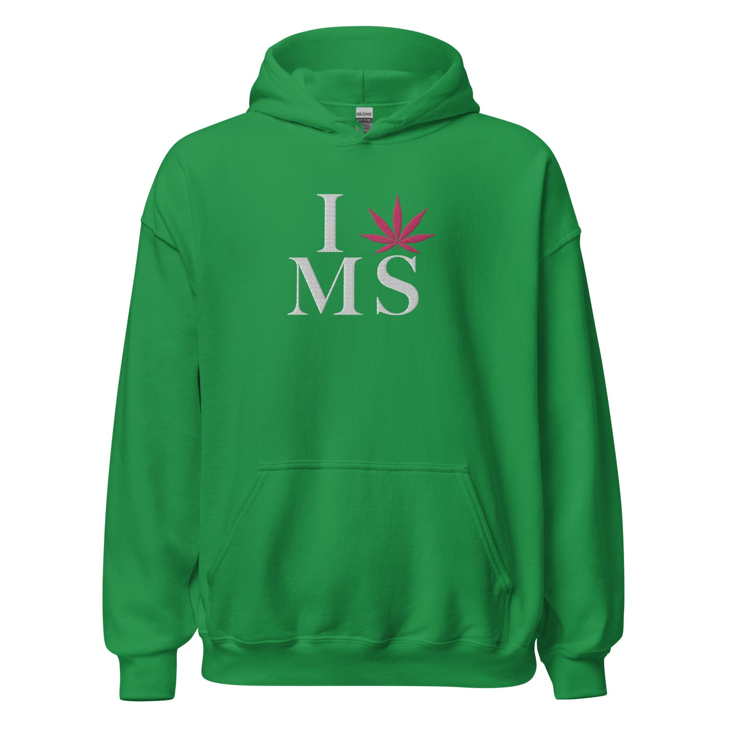 Embroidered I Pink Leaf MS Mississippi USA Unisex Hoodie Cannabis Marijuana Pot Weed Advocacy