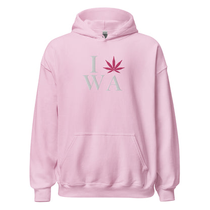 Embroidered I Pink Leaf WA Washington USA Unisex Hoodie Cannabis Marijuana Pot Weed Advocacy