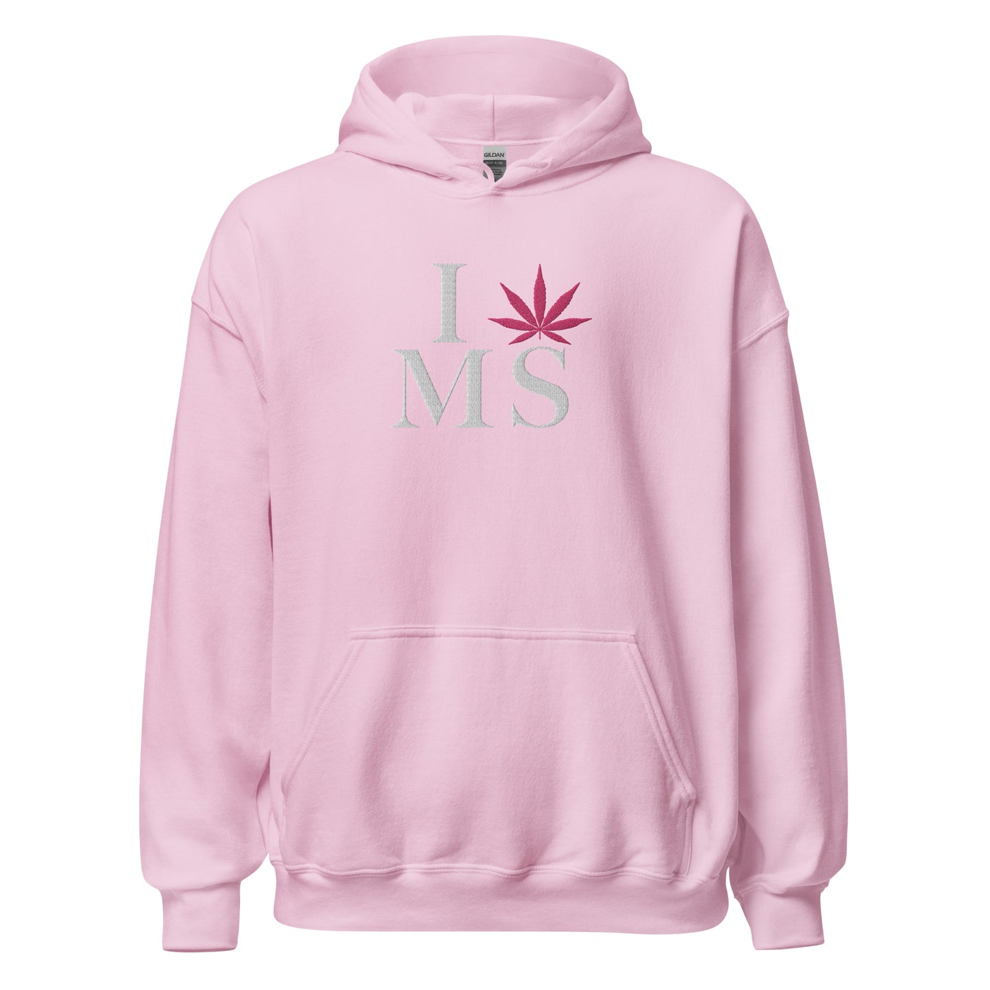 Embroidered I Pink Leaf MS Mississippi USA Unisex Hoodie Cannabis Marijuana Pot Weed Advocacy