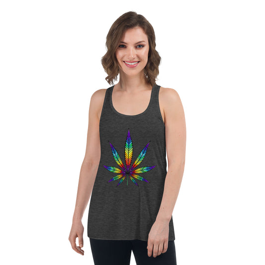 Rainbow Leaf State of Mind Women's Flowy Racerback Tank Cannabis Marijuana Pot Weed Advocacy