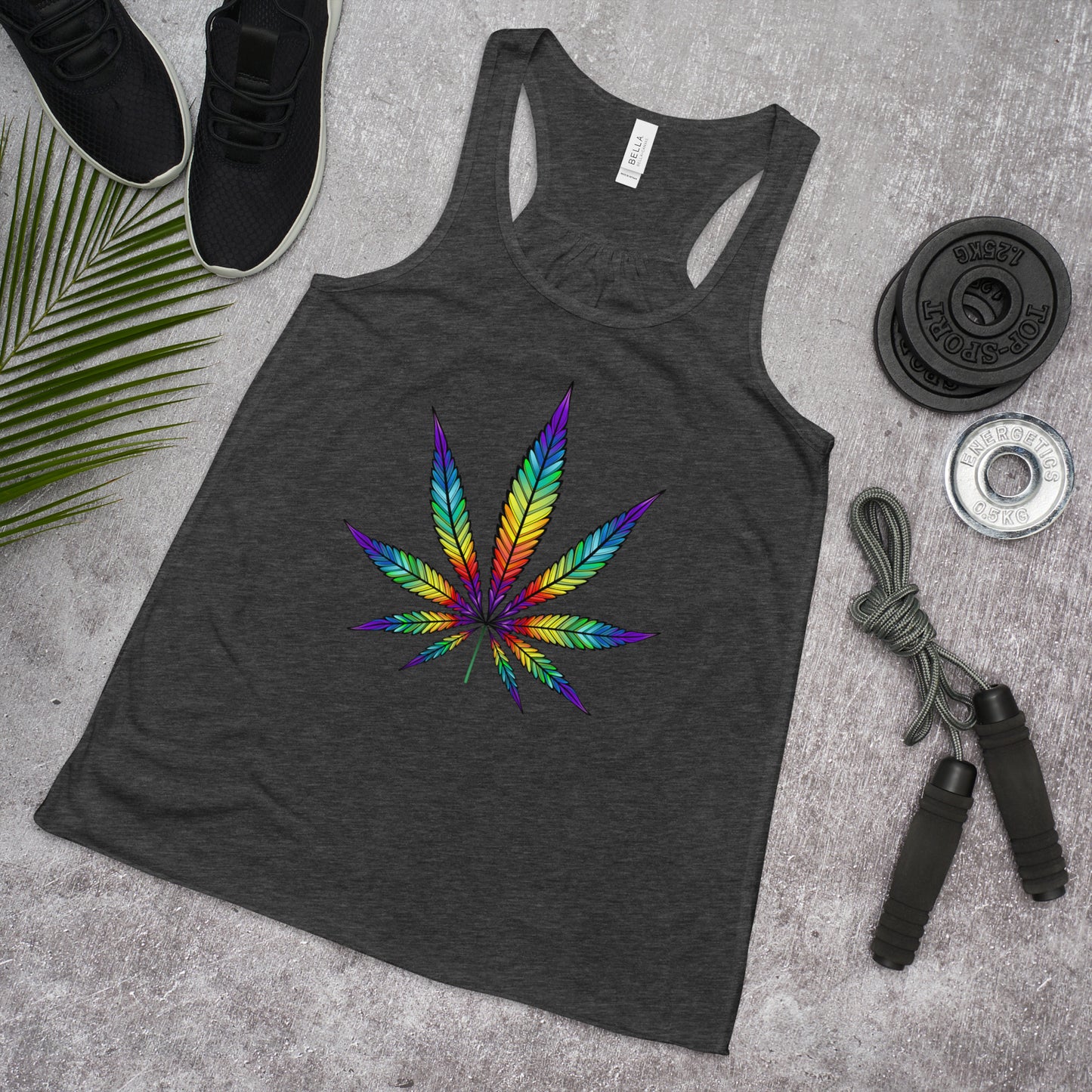 Rainbow Leaf State of Mind Women's Flowy Racerback Tank Cannabis Marijuana Pot Weed Advocacy